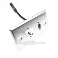 Placa Tapa HDMI 1.4 + Coaxial tipo F para antena Acero Inoxidable Grado Alimenticio